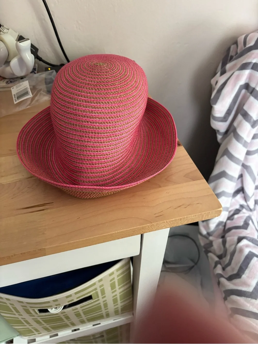 Eric Javits Pink and Natural Striped Packable Sun Hat - Picture 2 of 3